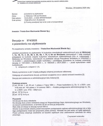 OTRZYMALIŚMY DECYZJĘ O POZWOLENIU NA UŻYTKOWANIE DLA INWESTYCJI LIPA PIOTROWSKA